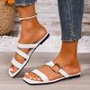 Fashion Plus Size Flip Flops Summer New Square Toe Open Toe Cutout Metal Buckle Soft Sole Non-slip Wear-resistant Flats
