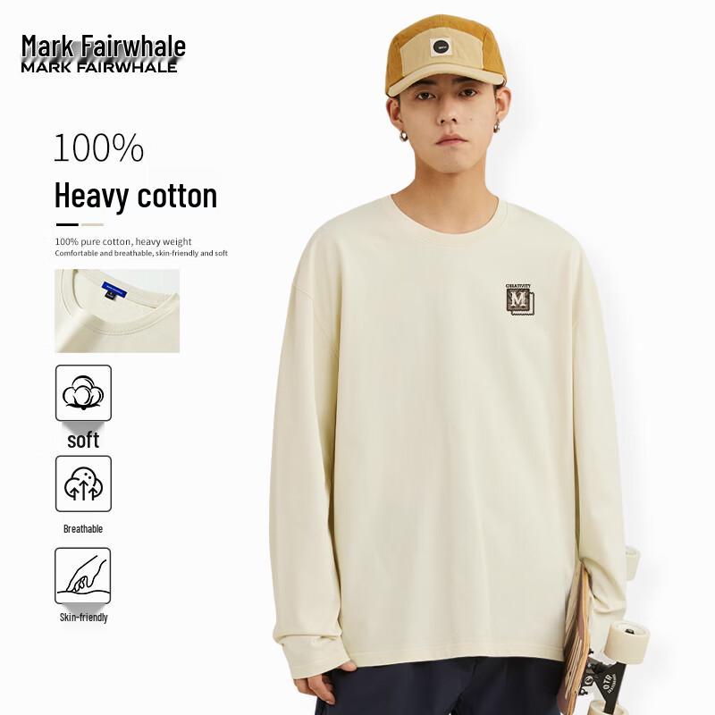 Mark Fairwhale Men's Heavyweight Round Neck Long-Sleeve Cotton T-Shirt