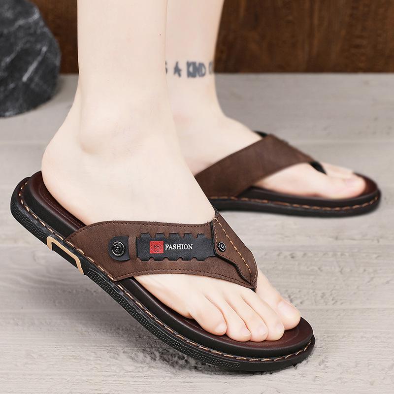 Flip-flops Men's 2025 Summer New Fashion Trend Men's Daily Wear Non-slip Leather Surface Convenient and Comfortable Slippers