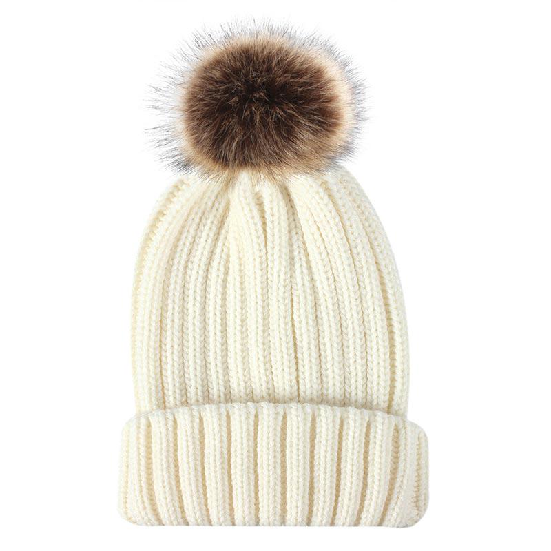 Large Raccoon Fur Ball Pom Beanie Cap 
