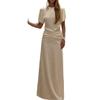 Women's spring new, European and American, temperament solid color pleated waist backless dress