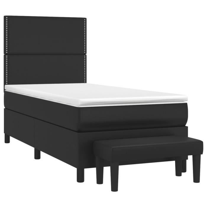 3137587 vidaXL Lit à sommier tapissier avec matelas Noir 100x200 cm Similicuir