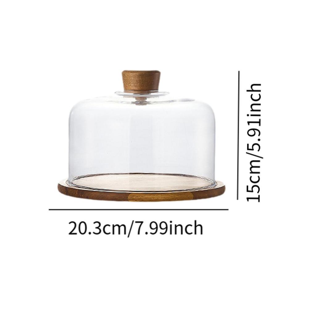 Cake Display Server Tablet Stand with Dome Plate Glass Dessert Wood Serving Shell for