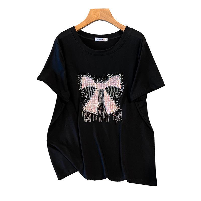 Plus Size Round Neck Mid-Length Loose Short-Sleeve Women's T-Shirt (Sizes 200/300/350 jin) - Style 6509