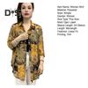 Women Shirt Lapel 3/4 Sleeve Sunscreen Shirt Printing Sun Protection Thin Mid-length Shirt Loose Fit Tops Daily Wear