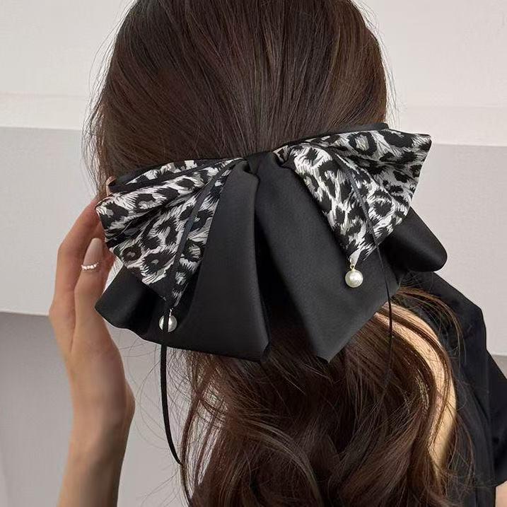 Elegant Satin Leopard Bow Hair Clip - Korean High-End Accessory