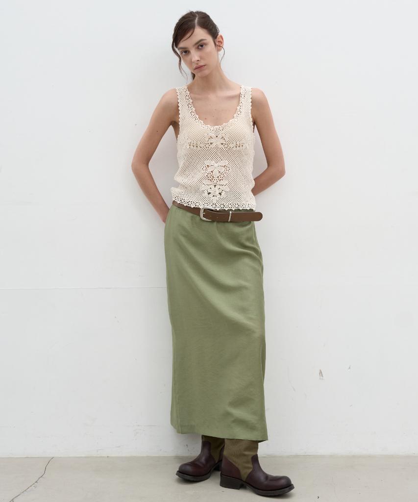 Seolan A-Line Glossy Long Skirt_Green