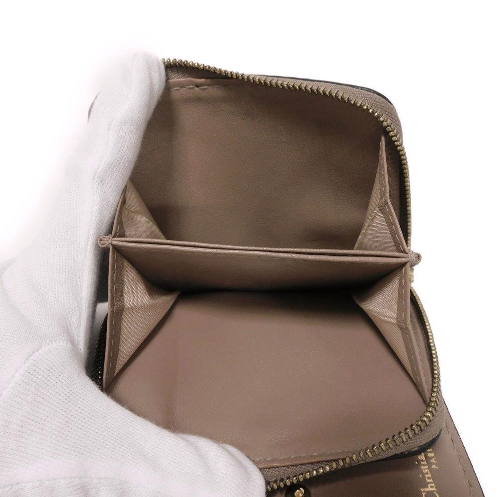 Used Bee Compact Zip Wallet (10656) S8001CVQR 7941, Bee Grain Calfskin, Snap Button, CD Logo, Rose Beige, Women's from
