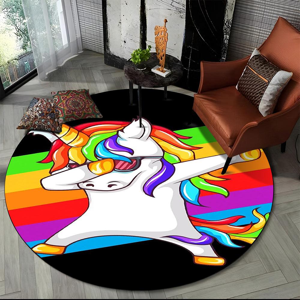 Unicorn Cartoon Animal Round Carpet Rug for Living Room Children's Bedroom Sofa Decor,Kid Paly Game Area Rug Non-slip Floor Mat