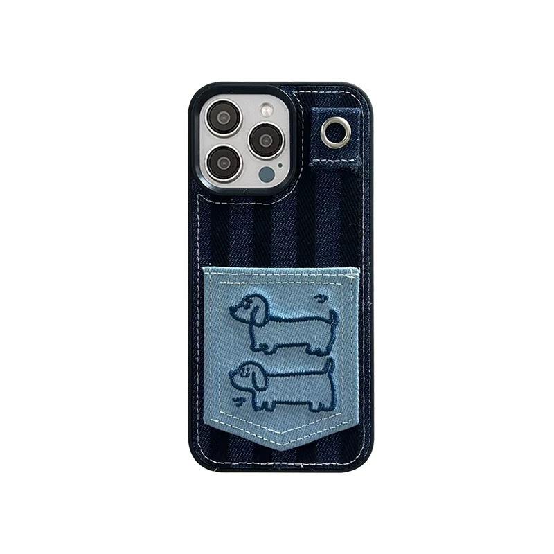 Denim Embroidered Dachshund Card Bag for iphone11Promax Apple 11 Mobile Phone Case 11 Sweet and Cool 11