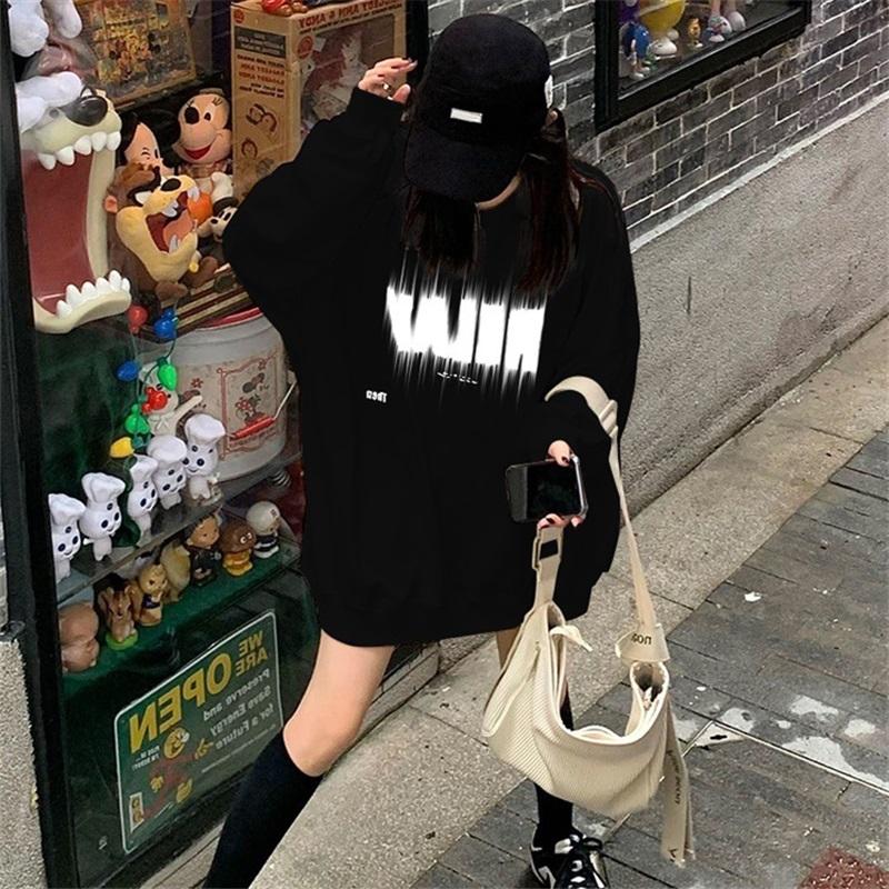 Retro Oversized Sweatshirt Women Letter Print Casual Loose Pullover Top