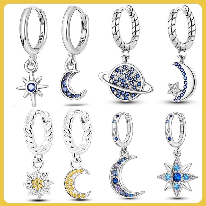 

Серьги-гвоздики со звездами, луной и солнцем, стерлинговое серебро 925 пробы, серьги-кольца с цирконием для женщин, изготовление ювелирных изделий, подарок, дропшиппинг для девочек и женщин