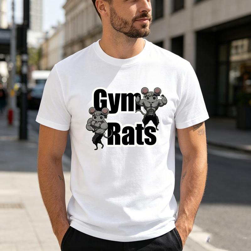 Funny Gym Rats Graphic T Shirt for Unisex Unisex Fitness Workout Tee with Muscle Mouse Print Casual Short Sleeve Top