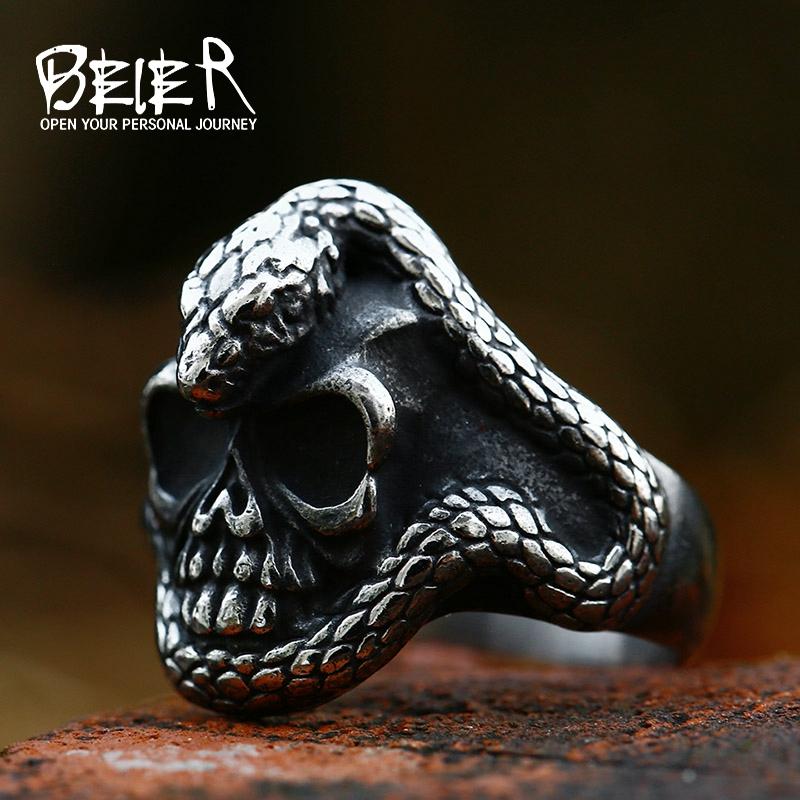 BEIER 2022 New Design Stainless Steel Skull Snake Ring Punk Gothic Biker Jewelry For Men Wholesale Gift Dropshipping