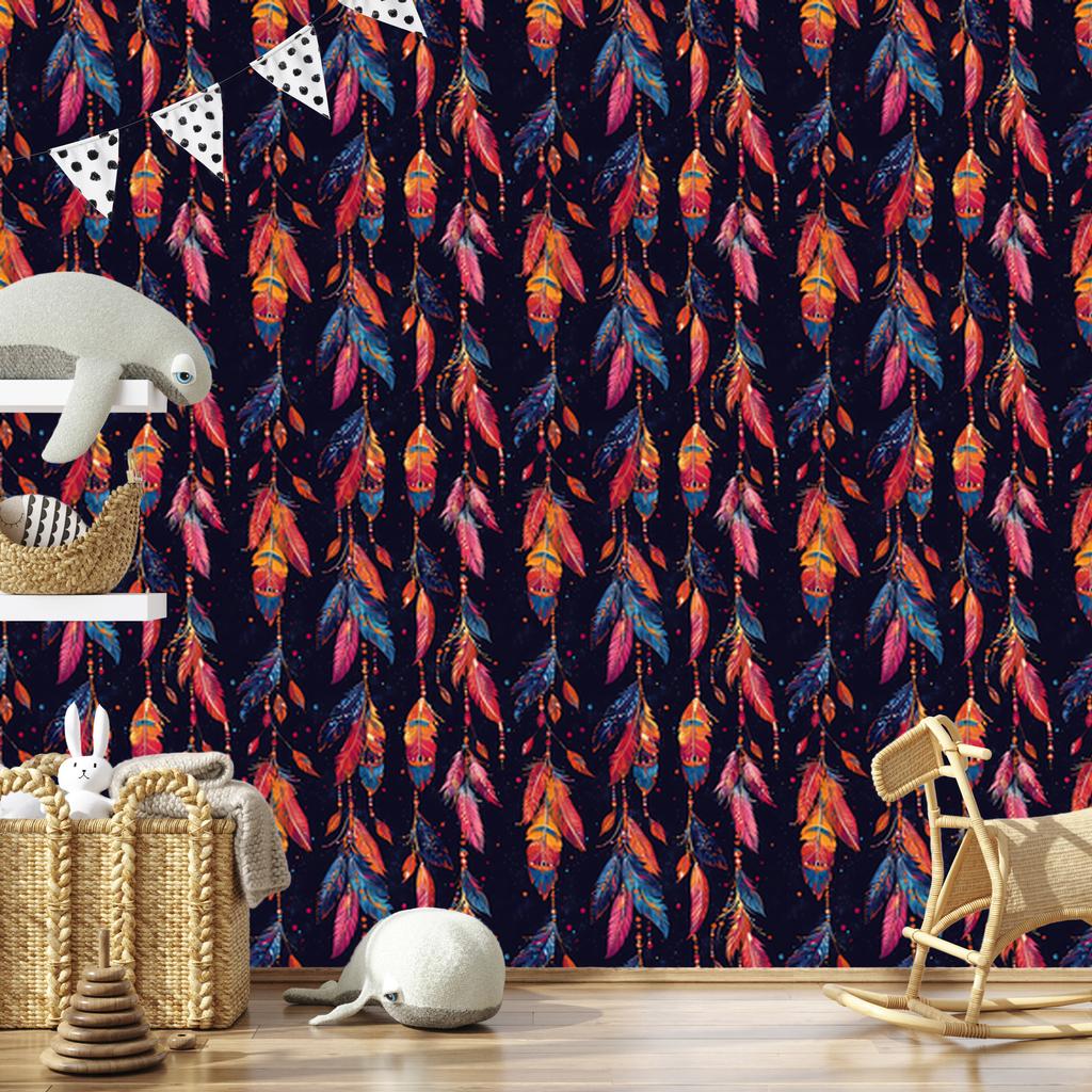 Boho Navy Blue and Burgundy Wallpaper for Living Room and Bedroom 50x1000
