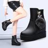 Inner Heightening Short Boots Women's Winter Leather Plus Velvet Thick-heeled Thick-soled Cotton Boots Women's Snow Boots High-top Shoes