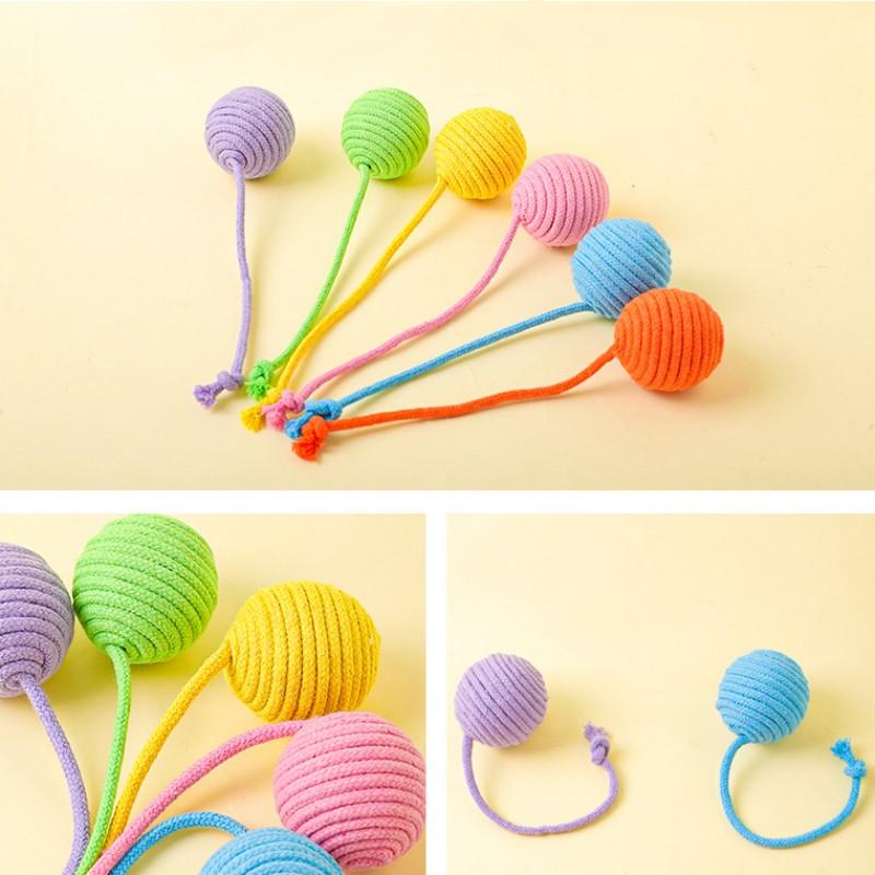 Cat Toy Cotton Ball Cat Toys Interactive Bite Resistant Knot Ropes Toy Dog Teeth Cleaning Colorful Ball Toys for Cats Grinding