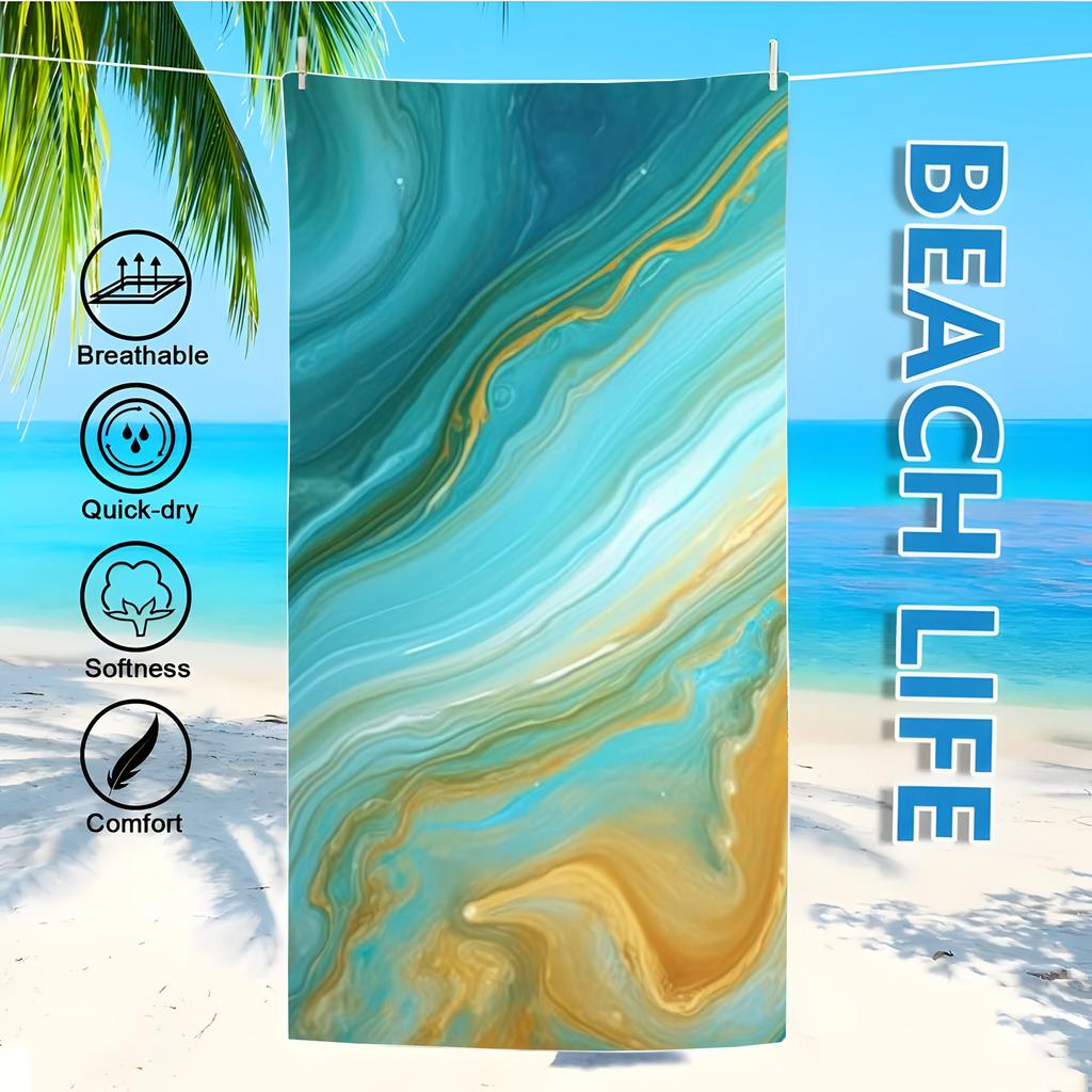 Microfiber Beach Towel Marble Pattern Bath Towel Thin Absorbent Extra Large Towel for Beach Swimming Camping Yoga Bath Sports