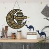 Round Plaque Eid Mubarak Wall Pendant Black Gold Wooden Moon Star Pendant Ramadan Gift  Living Room