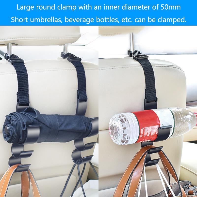 2pcs Car Headrest Hooks With 3 Multi-function Hangers, Rear Seat Back Storage For Purse Handbag Coat Grocery Umbrella