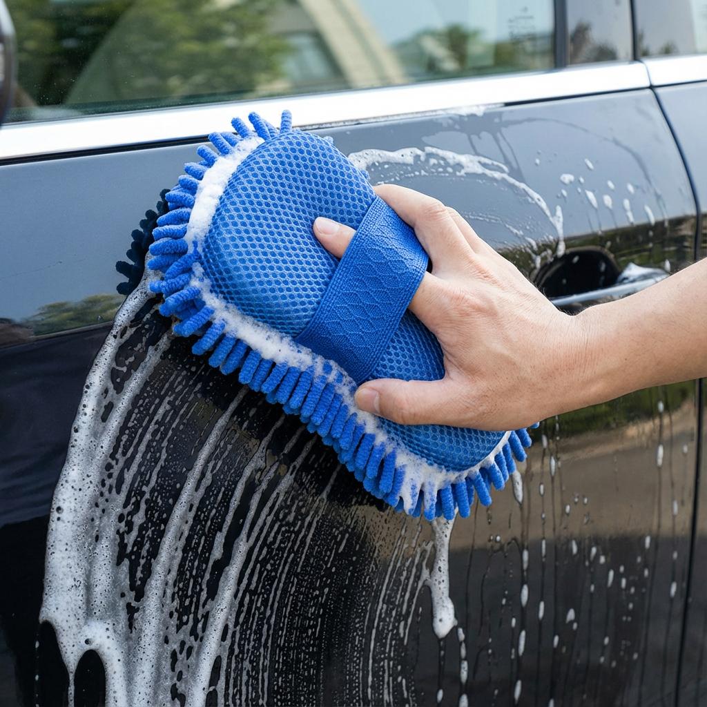 

Chenille & Sponge Dual Side Car Wash Block, Scratch-Free. 26x15cm, Super Absorbent, Durable, Gentle синий