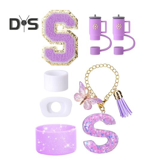7Pcs Cup Accessories Set for 30/40oz Tumbler Silicone Straw Lid Spill-Proof Stoppers Handle Charm Initials Sticker Durable Personalized Mug