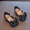 Children's Mary Jane Shoes Girls Black Red Leather Shoes with Rhinestone Bow Fashion Versatile Unique Kids Non-slip Dress Flats