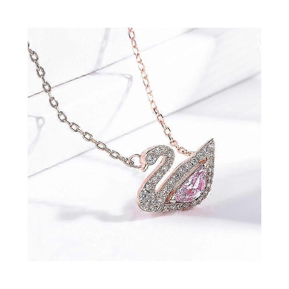 Pink Swan Necklace Titanium Steel Rose Gold Diamond Clavicle Chain Gift for Girls NewH
