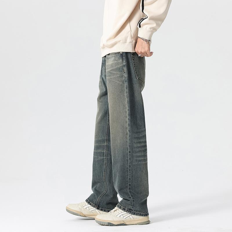 Heavy Autumn and Winter Loose Wide-leg American High Street Non-elastic Jeans Men's Trendy Brand Retro Old Versatile Long Pants