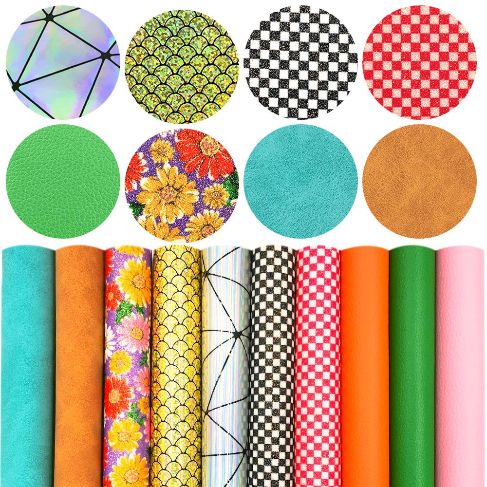 

10pcs/Set PU Printed Leathere Fabric Fine Chunky Glitter Candy Floral Suede Mermaid Vinyl Sparkle DIY Bows Earring Making A5