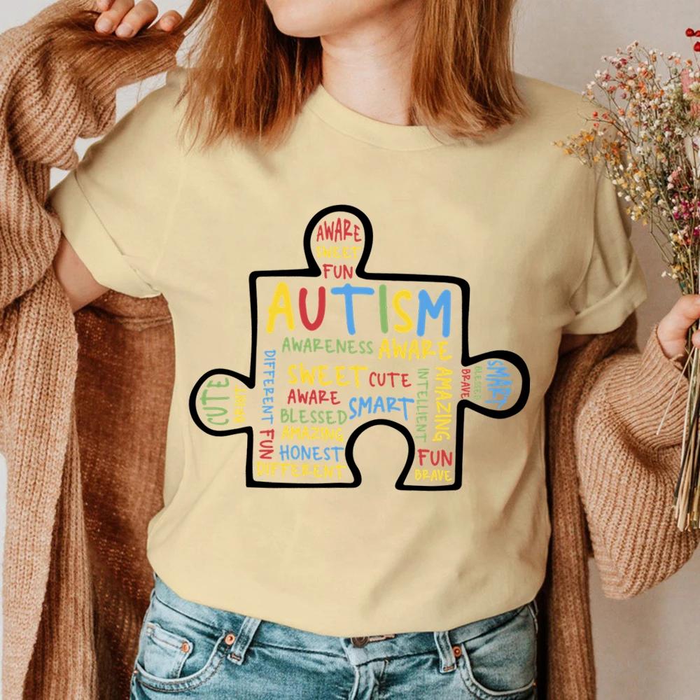Women TShirt Summer Autism Graffiti Puzzle T Shirt Women Casual White Cozy Tops Loose Short Sleeve Y2k Tshirt Camisas Mujer