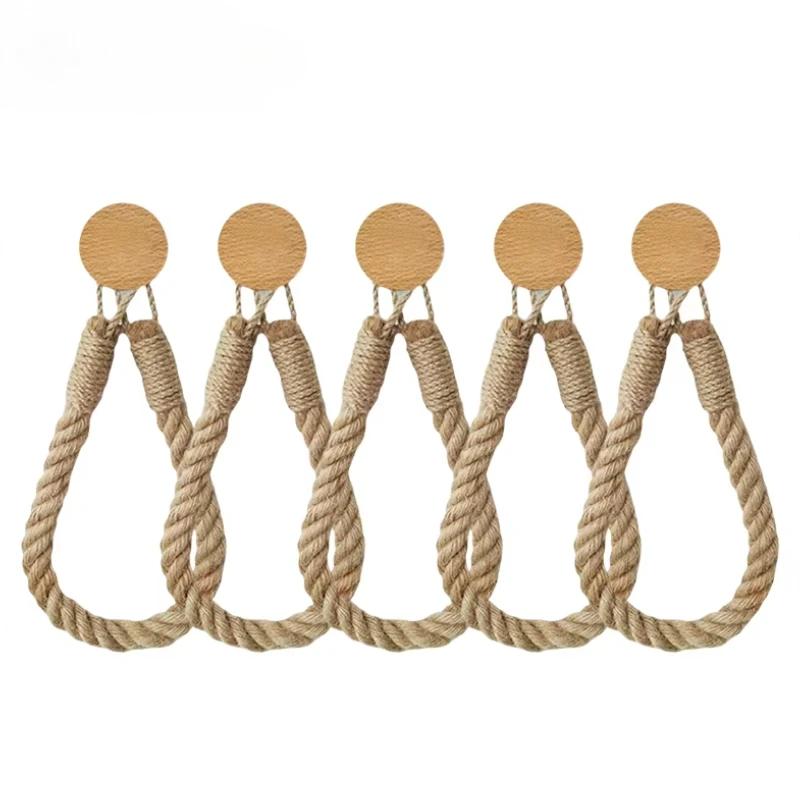 1-10PCS Vintage Rope Toilet Roll Holder No Drilling Self Adhesive Bathroom Storage Rack Rustic Towel Rack for Home Hotel Use