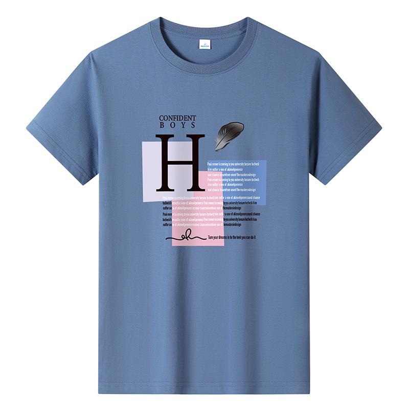 

Men s Plus Size 100% Cotton T-Shirt Graphic Letter Print Tee Trendy Casual Oversized Male Streetwear L темно-синього кольору