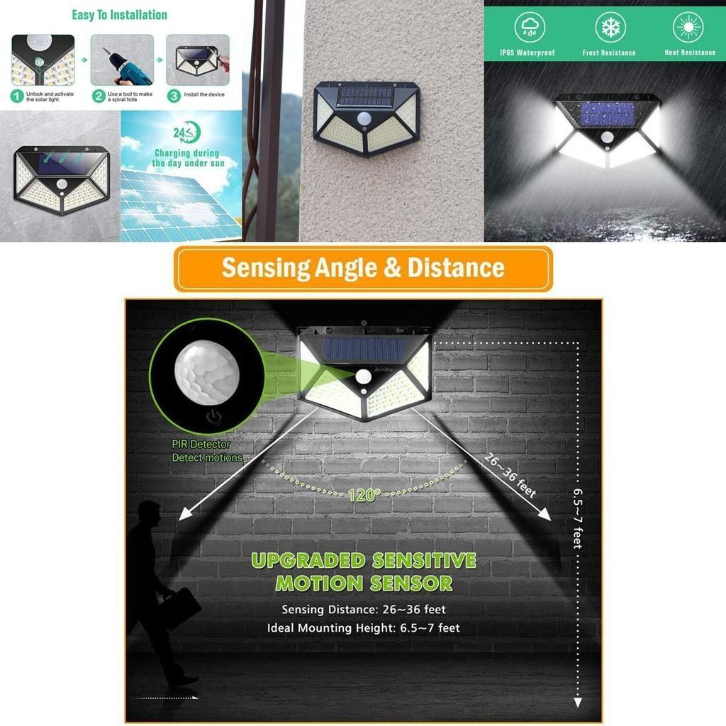 Bright And Efficient 100 Led Solar Lights Garden Wall Lamp With Motion Sensor For Outdoor Use
