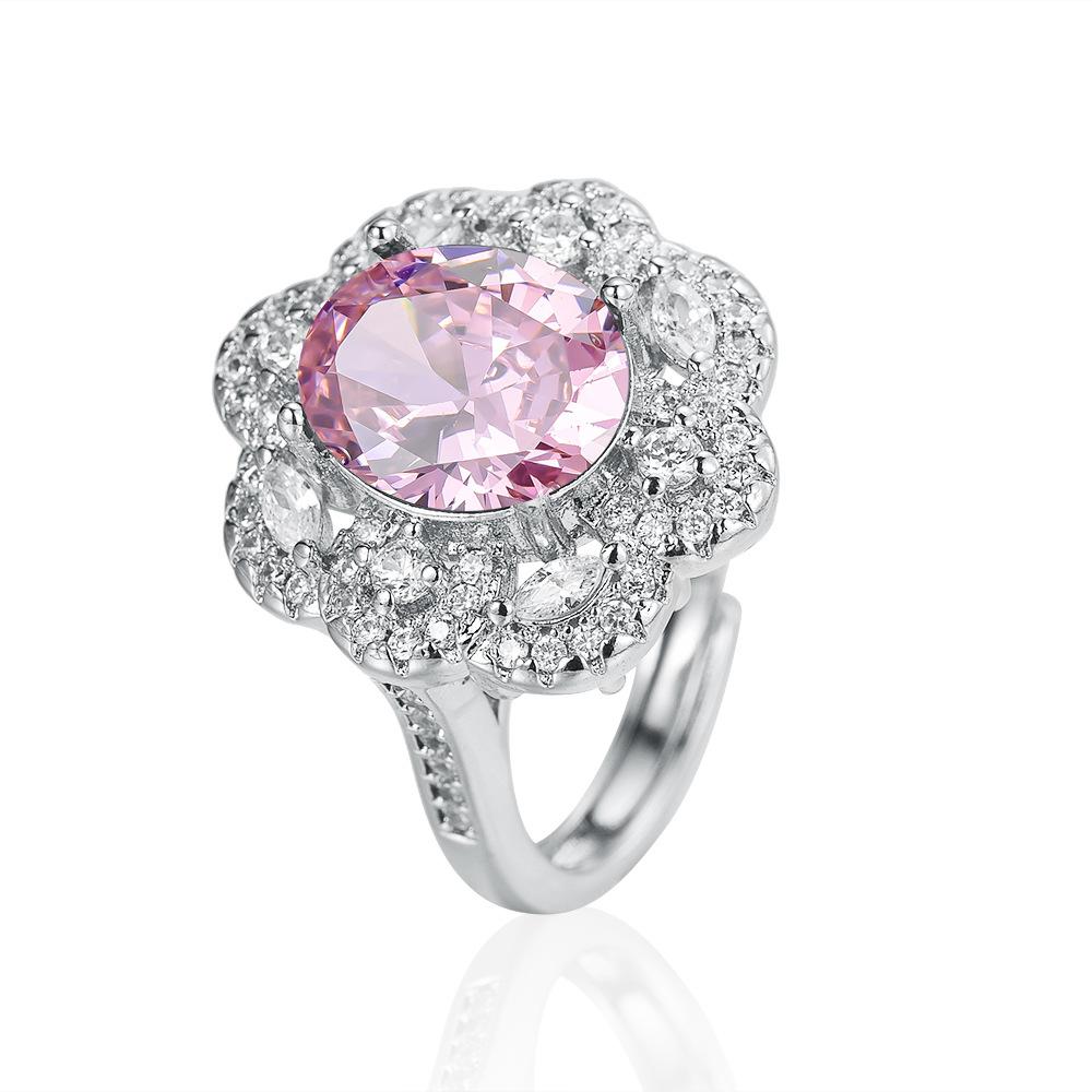 Wish Hot Sale European and American New Inlaid Colored Treasure Flash Diamond Ring Engagement Ring Atmospheric Luxury Finger Ring