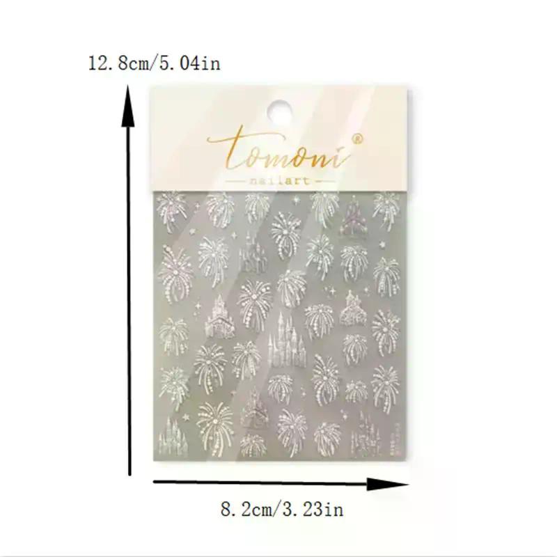 Joli Château de Feux d'Artifice Coloré Scintillant Romantique Pyrotechnie Gaufrage Autocollants Auto-adhésifs pour Art des Ongles Nouvel An Decals Manucure
