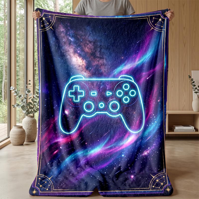 Neon Game Controller Tech Art Theme blanket Lightweight Warm Flannel Blanket Decorative Throw Blanket for Home Decoration