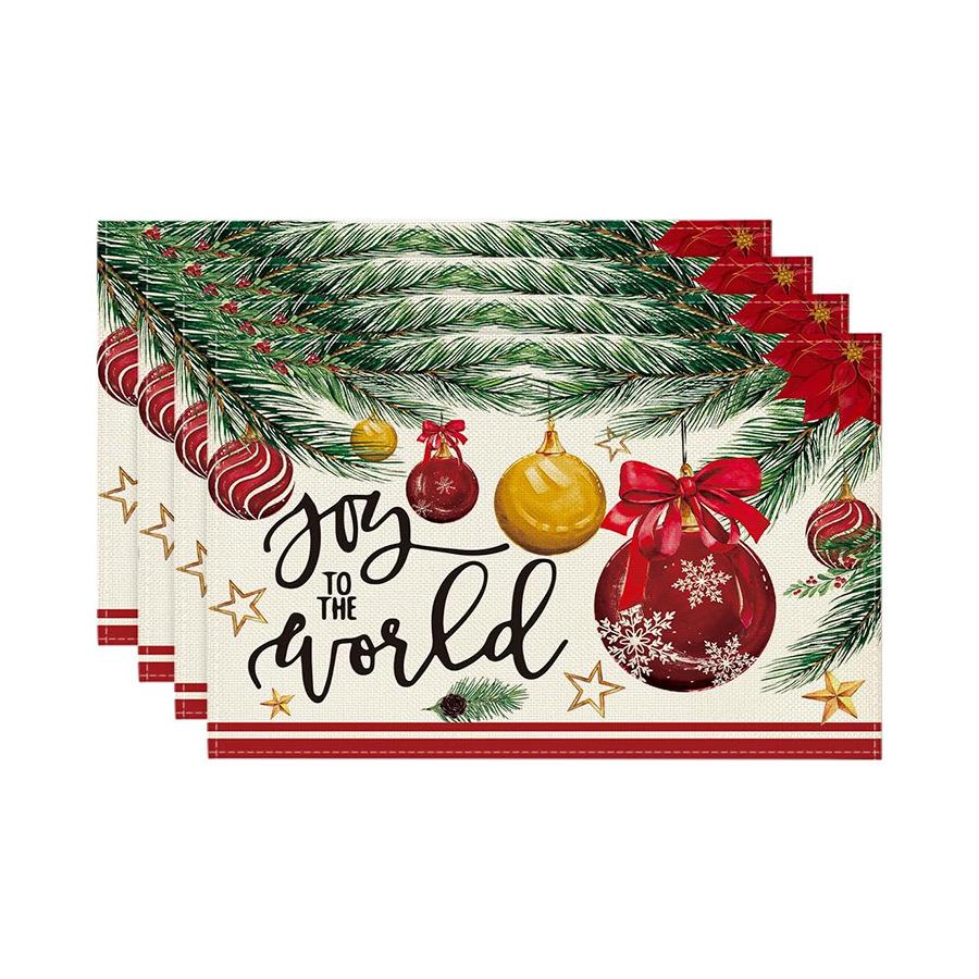 Festive Christmas Printed Linen Placemats - 4-Piece Set