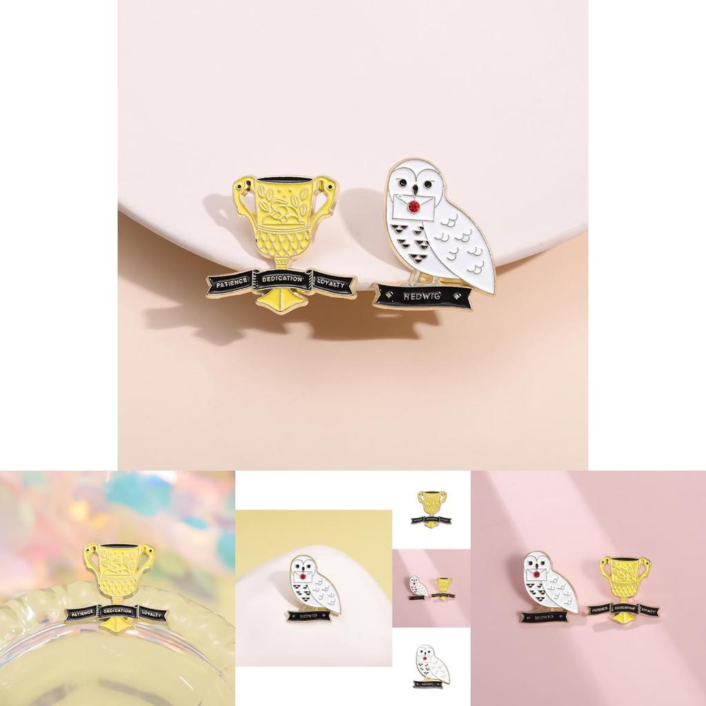 Unique Creative Cartoon White Dove Owl Trophy Style Metal Badge Fun Animal Pin