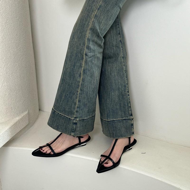 2025 summer fairy wind pointed toe open-toed personality word strap sandals heel buckle women's shoes fashion shoes