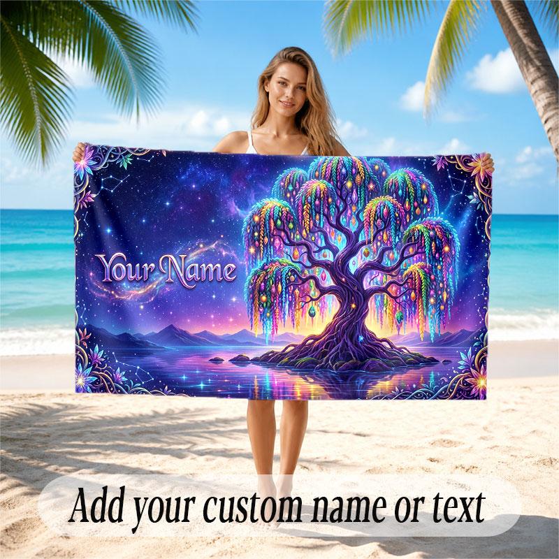 Tree of Life Theme Beach Towel Personalized Custom Name & Text Soft Quick Dry Beach Towel for Swimming Travel