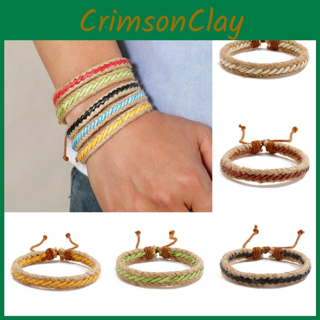 Retro Colorful Woven Leather Bracelet Trendy Bohemian Style Geometric Design