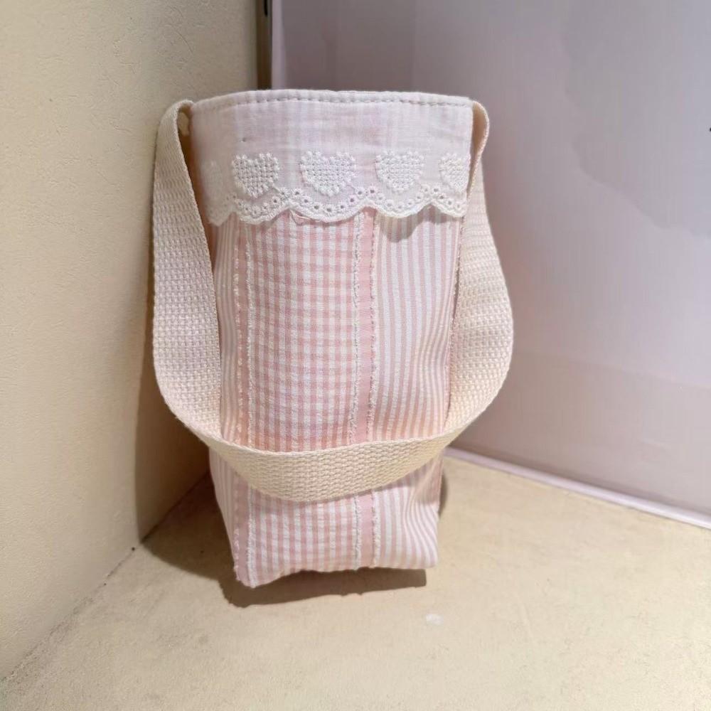 Lace Trimmed Water Bottle Cloth Bag Portable Lightweight Water Bottle Holder Handheld Floral Print Water Cup Sleeve for Students