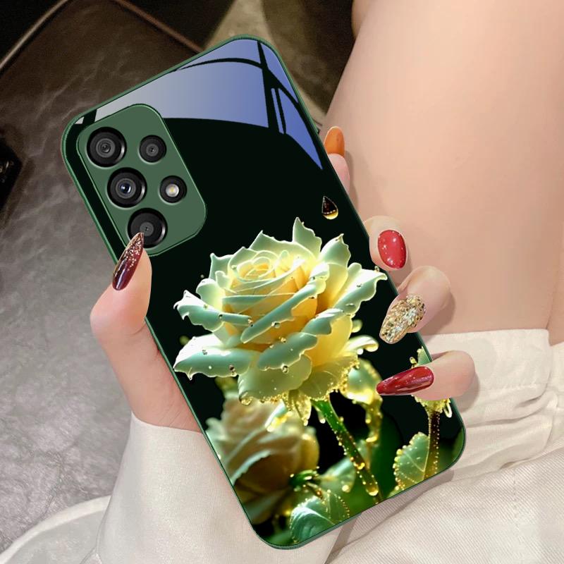 Tempered Glass Phone Case For Samsung Galaxy S10 4G S20 11E 30 S21 21Fe 22 Pro S23 Ultra 5G S8 S9 Ink Mountain Camellia