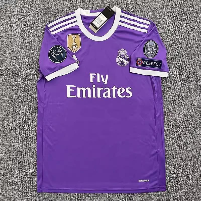 16-17 Champions League Final Edition Lila Auswärts Langarm Trikot Nr. 7 Fußball Trikot Set Trikot Schnelltrocknend