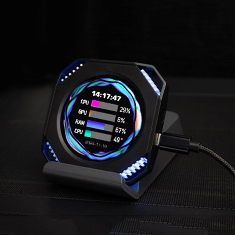 IPS Round Water Cooling Screen USB C Connecting Computer Temperature Monitors Dynamic 360°View for Customs PC Case