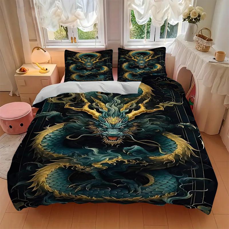 3PCs Dragon Art Design Cover Set, Breathable Fabric(1 Duvet Cover + 2 Pillowcases) (Without Quilt) yy250911196