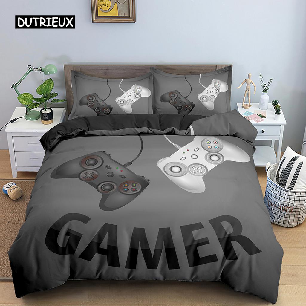 Teens Video Games Comforter Duvet Cover King Gamepad Controller Bedding Set for Kids Boys Girls Youth Game Polyester Bedding Set