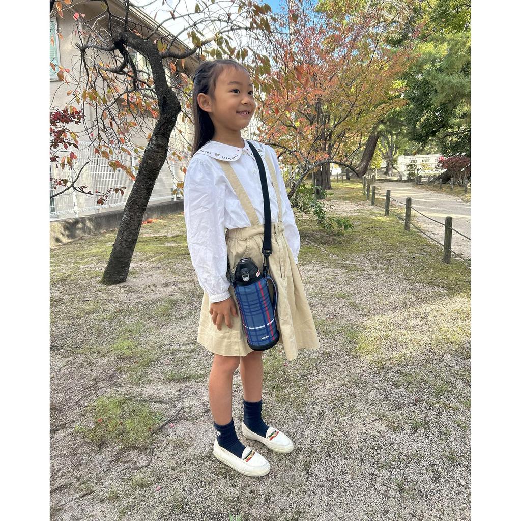 Orgo Stainless Steel Portable Bottle for Cold Storage Water Bottle for Elementary School Students 1.0L PBY-10 One-Touch (Checked Blue)