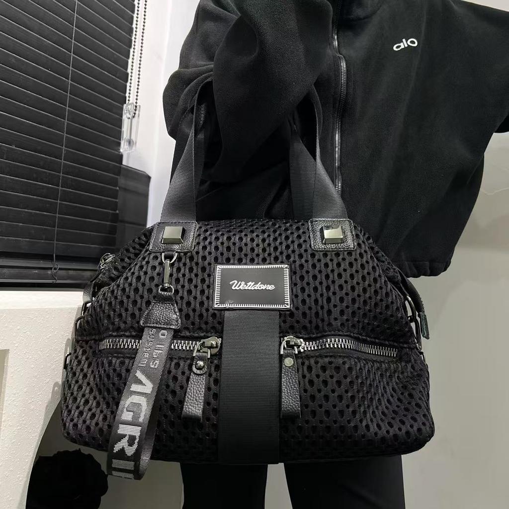 Mesh Personalized Splicing Multi-Pocket Tote Bag Large Capacity Simple And Versatile Oblique Span Bag